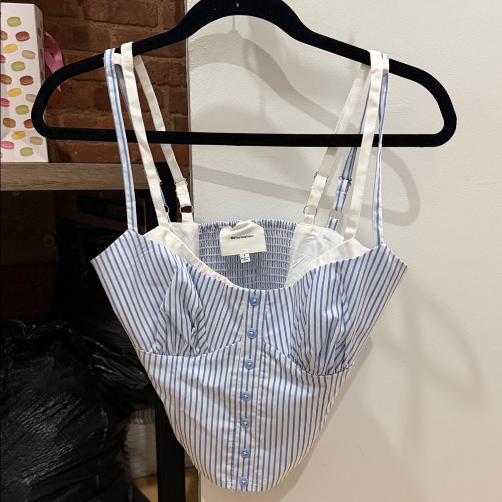Reformation Blue and White Striped Bustier Bra